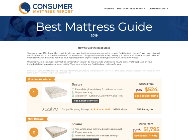 Project Screenshot - https://consumermattressreport.com
